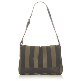 Fendi-Sac à bandoulière en toile Fendi Pequin marron-Marron,Noir