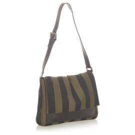 Fendi-Sac à bandoulière en toile Fendi Pequin marron-Marron,Noir
