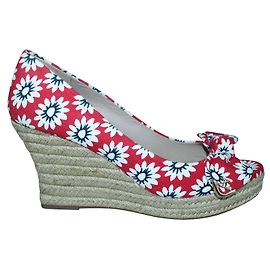 Tory Burch Zeppe Espadrillas Rosse con Stampa Floreale Multicolore