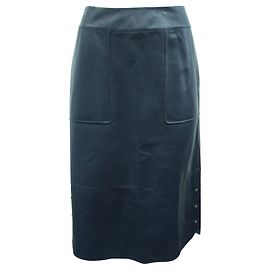 Loro Piana Dunkelblauer Midirock aus Lammfellleder Blau