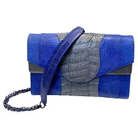 Autre Marque Bolsa de mão em couro de crocodilo azul Azul