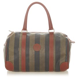 Fendi-Sac Boston Fendi Pequin Boston-Marron,Noir