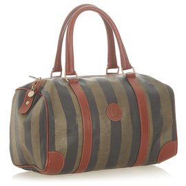 Fendi-Sac Boston Fendi Pequin Boston-Marron,Noir