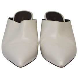 The Row Bourgeoise Point-Toe Mules in White Leather White