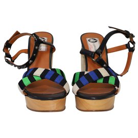 Lanvin Macrame Wedge Sandals Brown