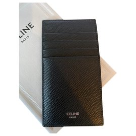 Céline-Kartenhalter aus genarbtem Leder-Schwarz
