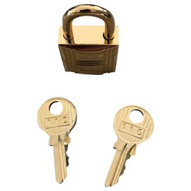 Hermès-Cadeado de aço dourado Hermès com saco para o pó-Gold hardware