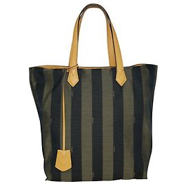 Fendi Bolsa Jacquard Pequin marrom com alças de couro de bezerro Marrom
