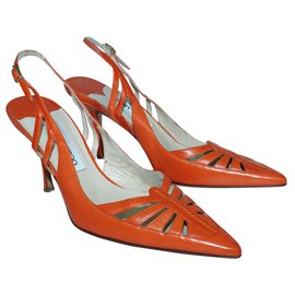Jimmy Choo-Zapatos de tacón destalonados de cuero naranja-Naranja