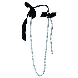 Lanvin Collar de perlas de imitación con lazos de tela Blanco