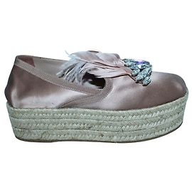 Miu Miu Pink Satin Espadrilles with Crystals Pink