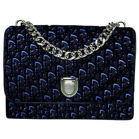 Sac Diorama Oblique en Velours Bleu de FW 2016 Bleu