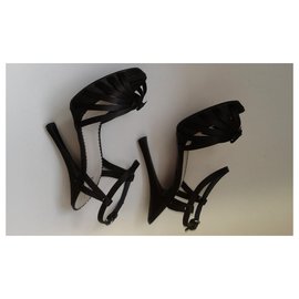 Pollini Black Silk Sandals Size 38 Black