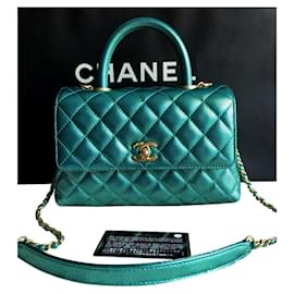 Chanel-Chanel Small Coco Handle bag in Iridescent green caviar skin-Green