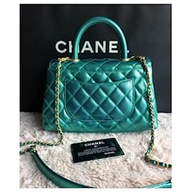 Chanel-Chanel Small Coco Handle bag in Iridescent green caviar skin-Green