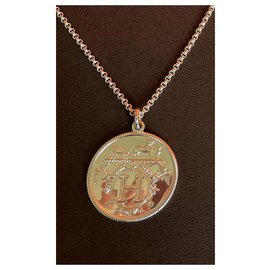 Hermès long necklace ex libris large model Silver hardware