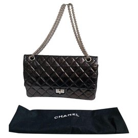 Chanel-Chanel 2.55 Reemitir a primeira bolsa Coco Chanel-Preto,Hardware prateado