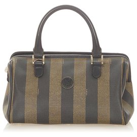 Fendi-Fendi Brown Pequin Canvas Handbag-Brown,Black