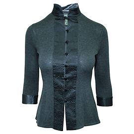 Shanghai Tang Cárdigan gris oscuro con cuello cheongsam Gris