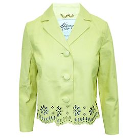 Kate Spade Pastel Yellow Leather Jacket with Laser Cut Decoations Yellow