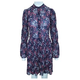 Michael Kors-Floral Pleats Dress-Blue,Navy blue