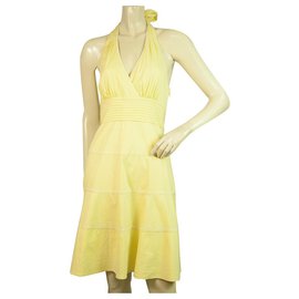 Bcbg Max Azria-BCBG Max Azria Amarillo Escote Halter Sin mangas Mini Longitud Talla de vestido 0-Amarillo