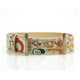 Emilio Pucci Kaleidoworn Multicolor Couro Logo Cinto Com Fivela Tamanho 80 Multicor