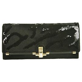 Just Cavalli Black Calf Hair & Sequins Logo Clasp Clutch Handbag Evening bag Black