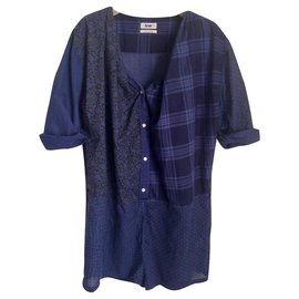 Tuta Patchwork in Cotone Acne Blu Blu