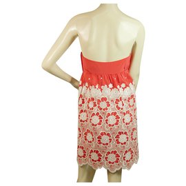 Tibi-Tibi 100% Talla mini vestido sin tirantes floral rojo y blanco de seda 2-Roja