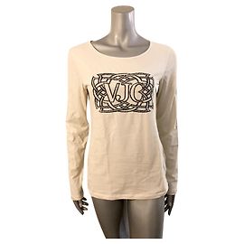 Versace Jeans Couture VJC Logo Long Sleeve Top Eggshell Cotton Eggshell