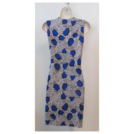 Diane Von Furstenberg-DvF Noe Cheeta Island Blue Diamond Kleid-Schwarz,Weiß,Blau