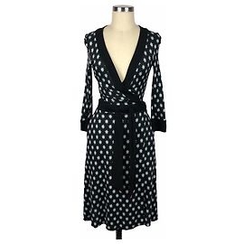Diane Von Furstenberg DvF Taurus Lucky Stars silk wrap dress Black Blue