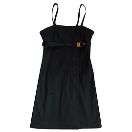 Versace Schwarzes Riemchenkleid mit Drapierung und Schlitz Schwarz