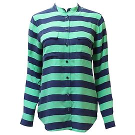 Equipment Camicia a maniche lunghe a righe blu e verdi Multicolore