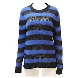 Marc by Marc Jacobs-Blue and Black Striped Angora Sweater-Blue,Navy blue