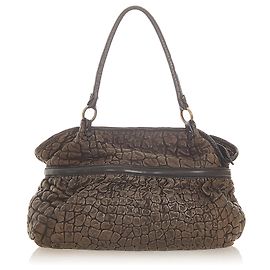 Fendi Brown Puckered Bubble Leather Chef Shoulder Bag Brown Dark brown