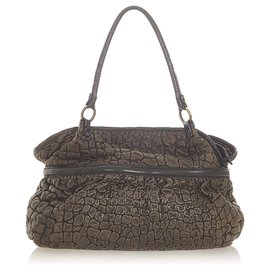 Fendi-Fendi Brown Puckered Bubble Leather Chef Shoulder Bag-Brown,Dark brown