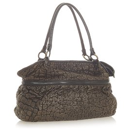 Fendi-Fendi Brown Puckered Bubble Leather Chef Shoulder Bag-Brown,Dark brown
