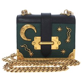 Bolsa de couro Prada Green Cahier Preto Verde