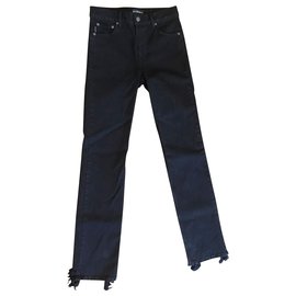 Balenciaga-Calça jeans reta preta afligida com bainha-Preto