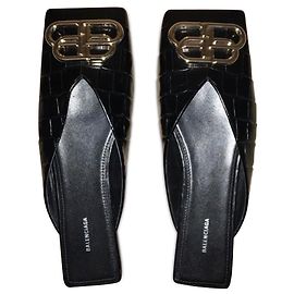 Balenciaga Black Double Square BB Flat Mules Black