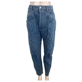 Thierry Mugler-Jeans de ganga para namorado de cintura alta com painéis-Azul