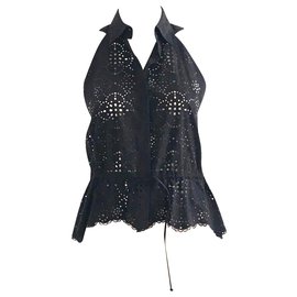 Alaïa Camicia senza maniche con occhielli neri Nero
