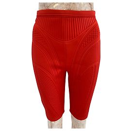 Thierry Mugler Mugler Ribbed Compression Cycling Shorts in Red Polyester Red