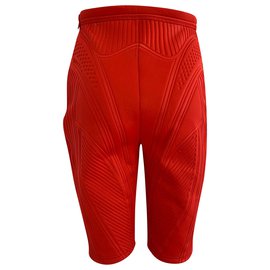 Thierry Mugler-Red Ribbed Compression Cycling Shorts-Red
