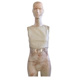 Alaïa Leather Crop Top White Cream
