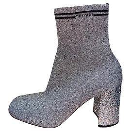 Miu Miu silver glitter leather sock boots Silvery