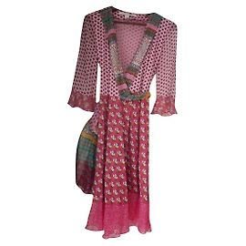 Diane Von Furstenberg Vestido envoltório de seda DVF Rosa