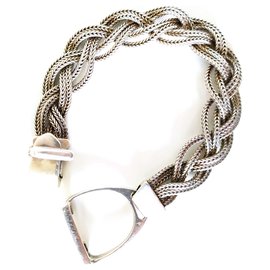 Hermès-Hermès silver braided bracelet and vintage stirrup 1956-60 Circa collection-Silvery